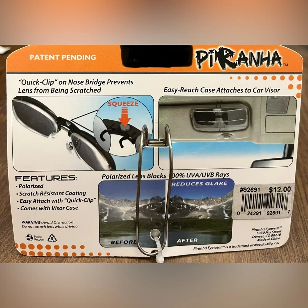 Piranha Clip-On Polarized Lens Glasses - Black